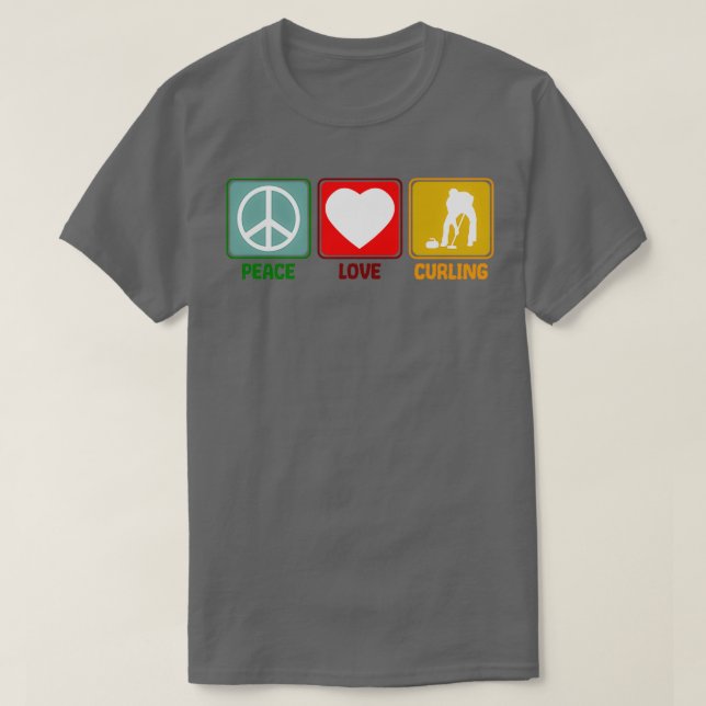 Curling Peace Love Slogan Retro Style T-Shirt (Design Front)