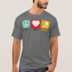 Curling Peace Love Slogan Retro Style T-Shirt