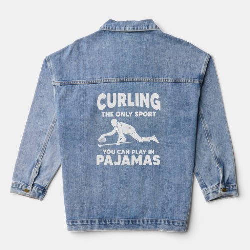 Curling Play In Pajamas Winter Sport Curling Stone Denim Jacket