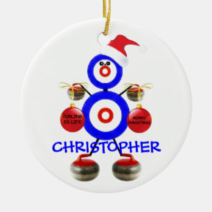 Curling Player Christmas Ceramic Ornament