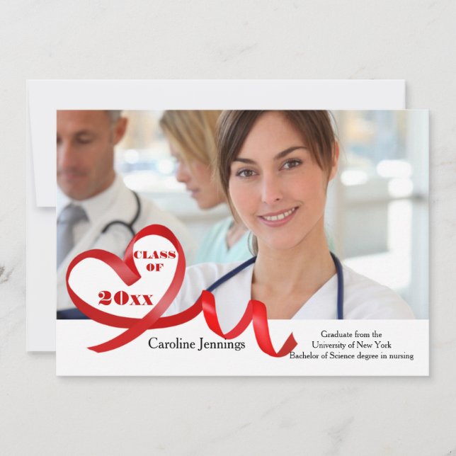 Curling Ribbon Heart Photo Graduation Invitation (Front)
