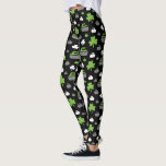 Curling Rocks and Shamrocks Leggings<br><div class="desc">Leggings featuring a shamrock and curling rock pattern in green,  white and grey on black background. Perfect for curlers and curling fans.</div>