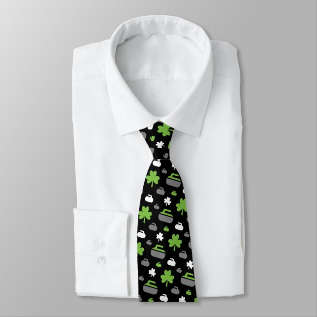 Curling Rocks and Shamrocks Necktie (Tied)