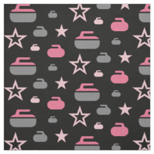 Curling Rocks and Stars Fabric - Pink