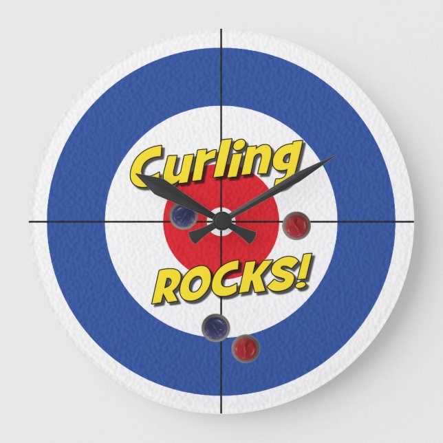 "Curling ROCKS!" Curler's Clock - (Blue) (Front)