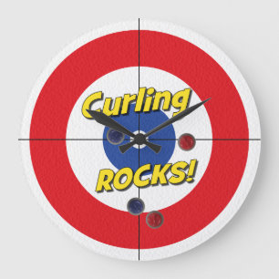 "Curling ROCKS!" Curler's Clock - (Red)