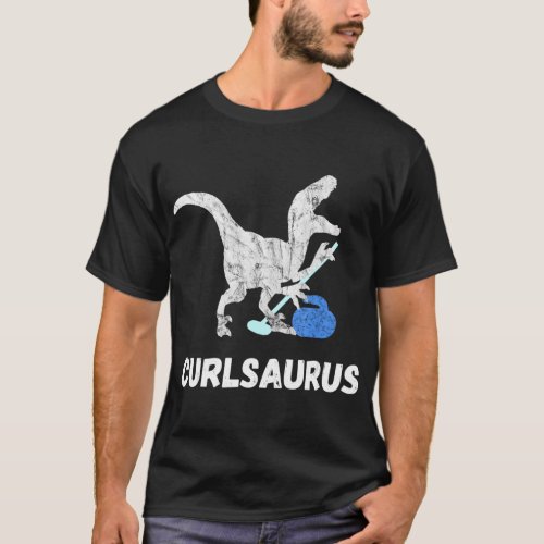 Curling Saurus Dinosaurs Curling T Rex Winter Spor T_Shirt