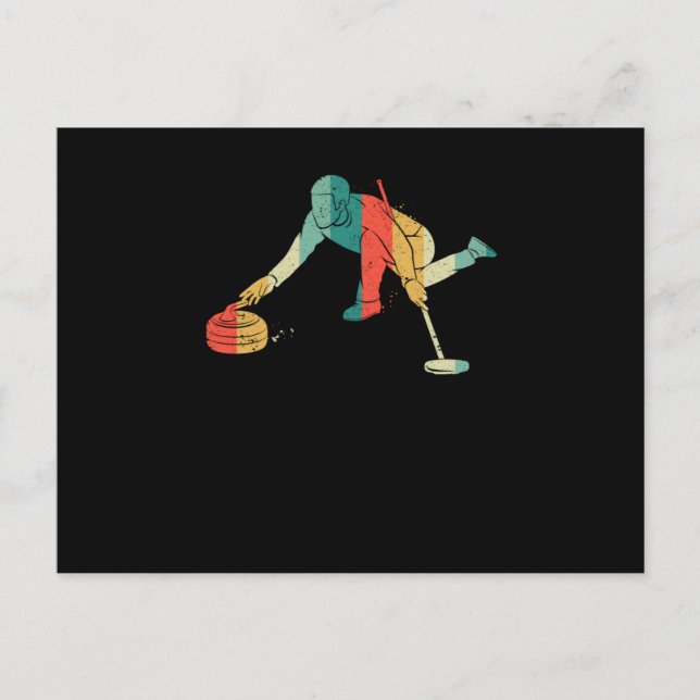 Curling Silhouette Curlers Sliding Ice Funny Postcard (Front)