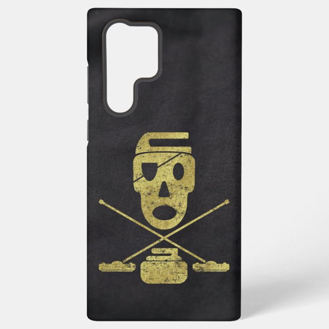 Curling Skull & Brooms Jolly Roger Samsung Galaxy Case (Back)