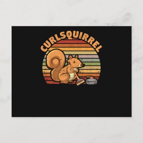 Curling squirrel curler rodent winter sport postcard