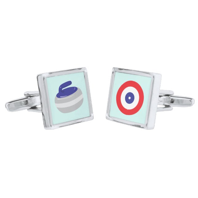 Curling Stone and House Target Fun Curler Cufflinks (Angled)