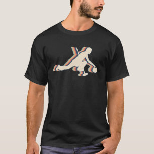 Curling Stone Player Retro Line Art T-Shirt