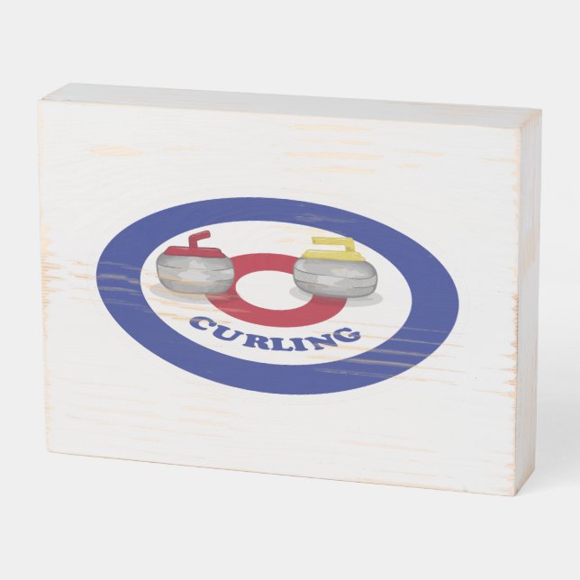 Curling stone wooden box sign (Angled Horizontal)