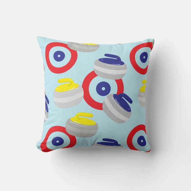 Curling Stones and Targets Pattern Throw Pillow (Front)
