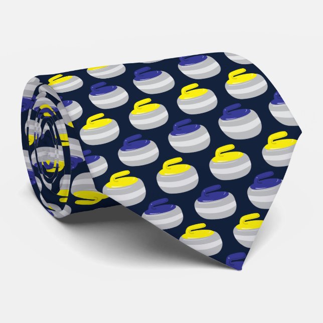 Curling Team Coach, Curling Stones Patterned Neck Tie (Rolled)