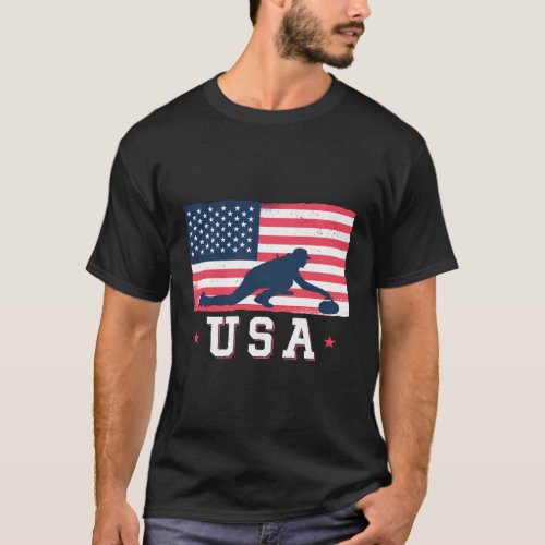 Curling Team Winter Sport American Flag Usa T_Shirt