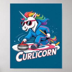 Curling unicorn ice curling player ice sport funny poster