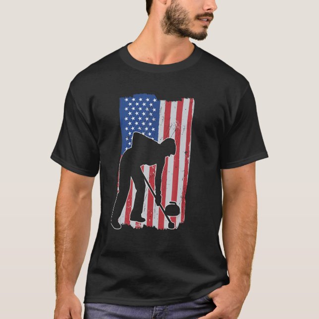 Curling US flag curling USA flag curling curling T-Shirt (Front)