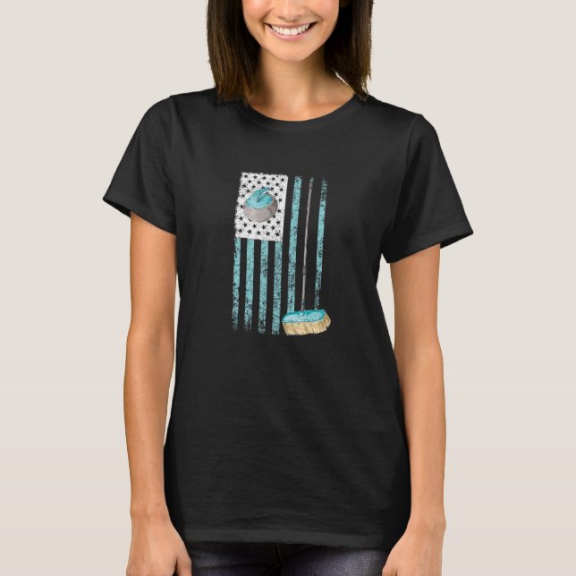 Curling Usa  American Flag Patriotic Winter Sports T-Shirt (Front)