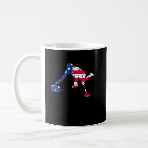 Curling  White Red Blue American Flag Curling Play Coffee Mug