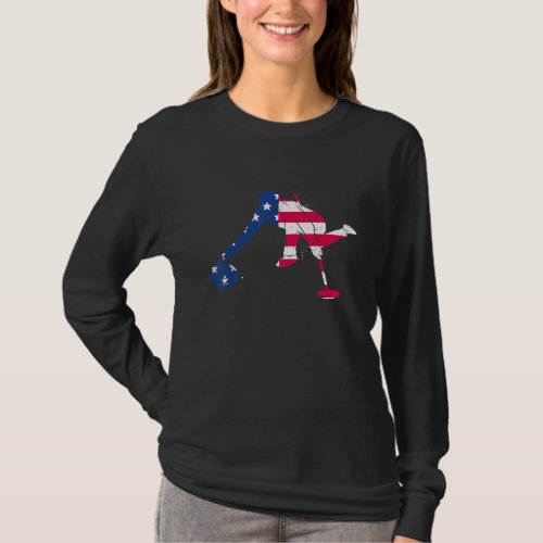 Curling  White Red Blue American Flag Curling Play T_Shirt