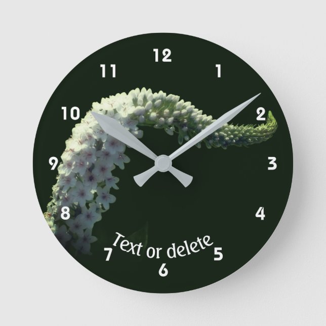 Curling White Wildflower Personalized   Round Clock (Front)