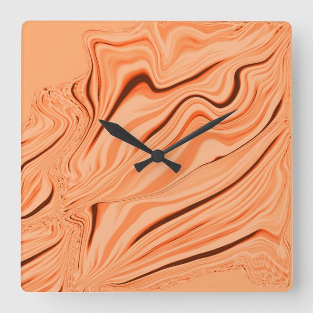 Curlings in tones of orange, curved brown cylinder square wall clock (Front)