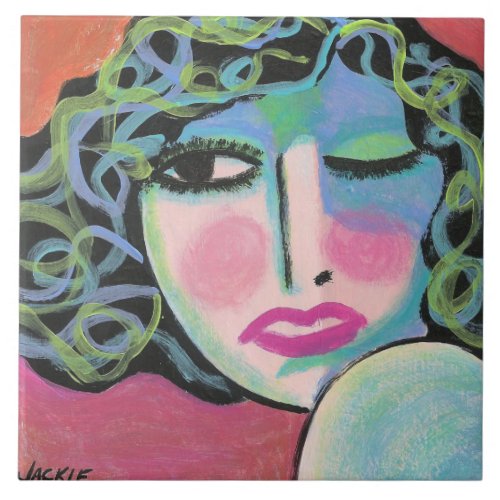 Curls Abstract Portrait of a Woman Ceramic Tile