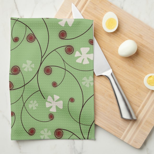 Curls and abstract flowers. kitchen towel (Quarter Fold)