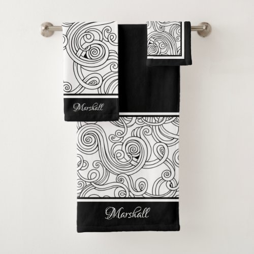 Curls Design Black and White Bath Towel Set