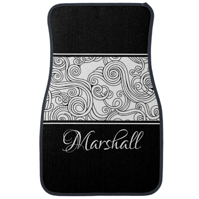 Curls Design Black and White Car Floor Mat (Front)