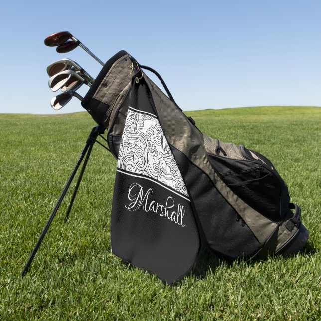 Curls Design Black and White Golf Towel (Green)