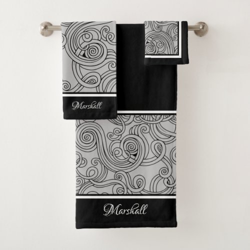 Curls Design Gray Black White Bath Towel Set