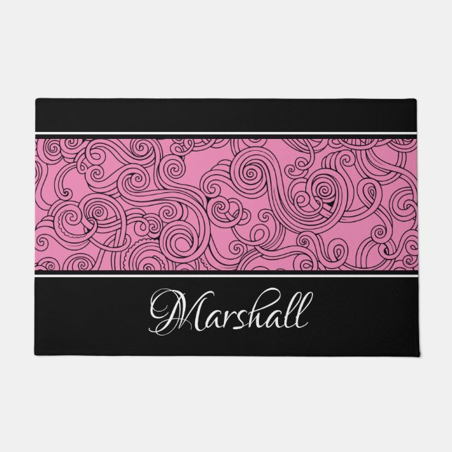 Curls Design Pink Black White Doormat (Front)
