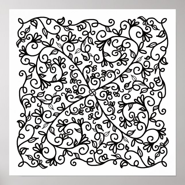 Curls 'n Swirls Floral Vines Color Me Poster (Front)