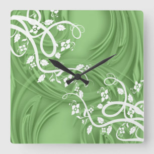 Curls Over Green With Filigree Floral She Shed Square Wall Clock