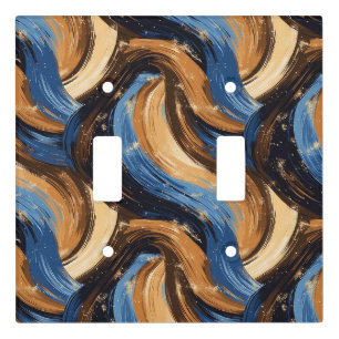 Curly Abstract Brushstrokes in Blue & Brown Light Switch Cover