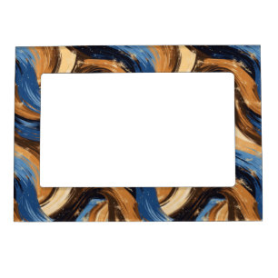 Curly Abstract Brushstrokes in Blue & Brown Magnetic Frame