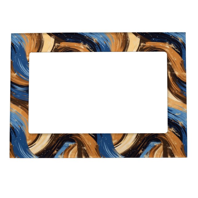 Curly Abstract Brushstrokes in Blue & Brown Magnetic Frame (Front)