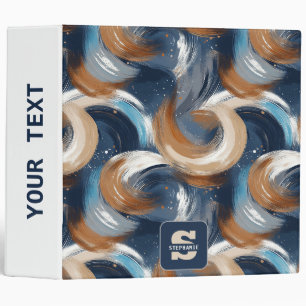 Curly Abstract Brushstrokes in Blue, White & Brown 3 Ring Binder