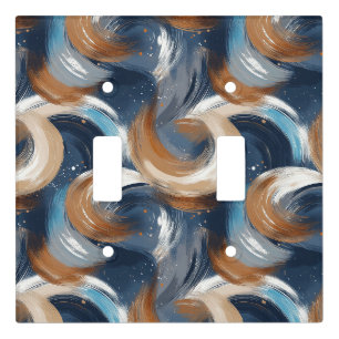 Curly Abstract Brushstrokes in Blue, White & Brown Light Switch Cover