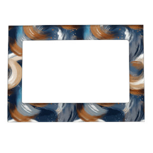 Curly Abstract Brushstrokes in Blue, White & Brown Magnetic Frame