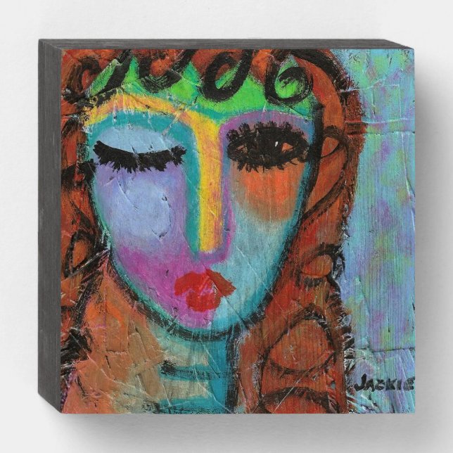 Curly Bangs Abstract Acrylic Painting on OSB Wooden Box Sign (Front Horizontal)