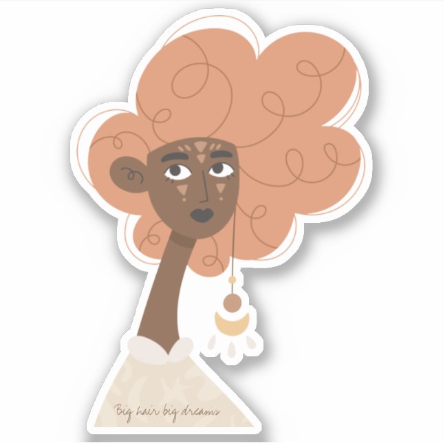 Curly big hair big dreams boho woman star  sticker (Front)