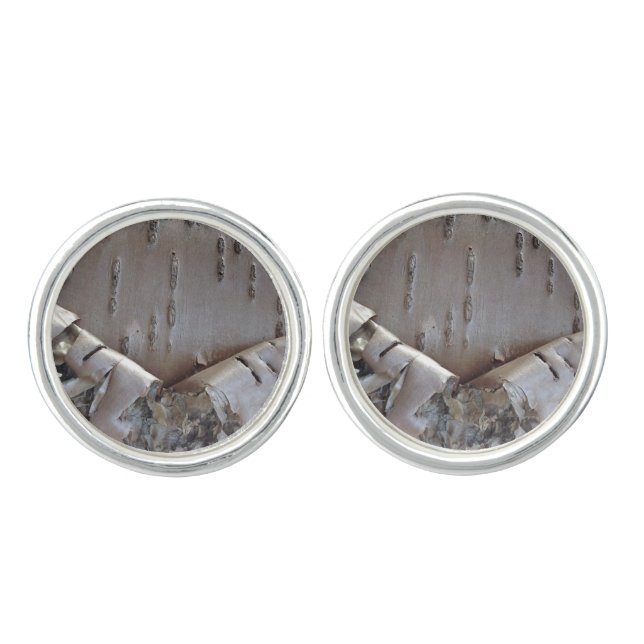 Curly Birch Bark Tree Rustic Cufflinks (Front)