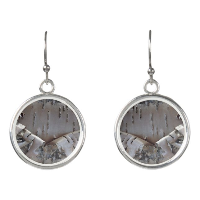 Curly Birch Bark Tree Rustic Earrings (Front)