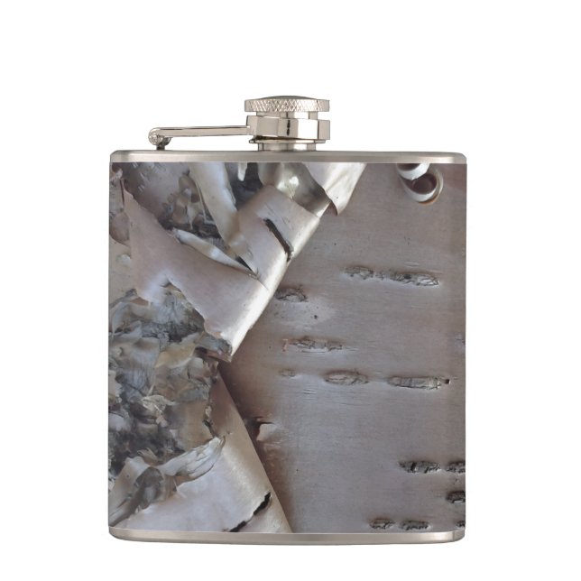 Curly Birch Bark Tree Rustic Flask (Front)