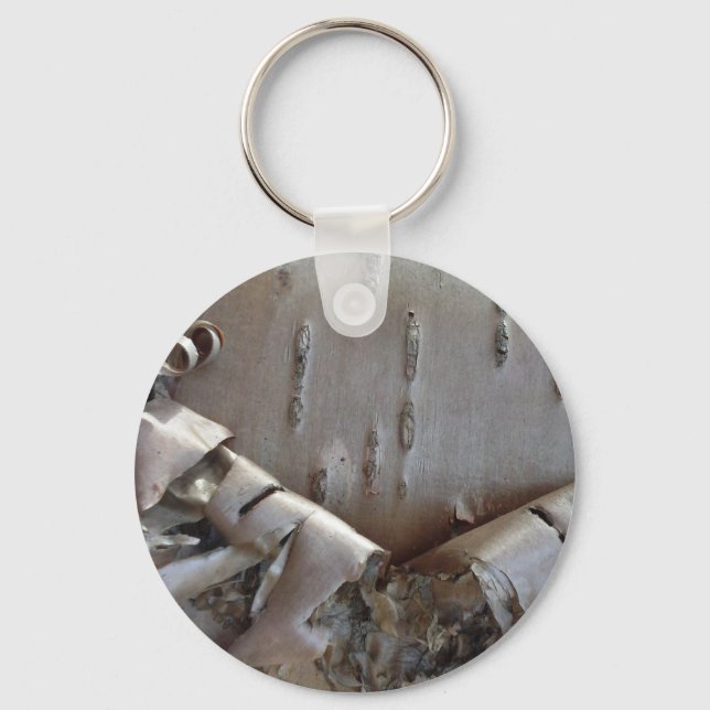 Curly Birch Bark Tree Rustic Keychain (Front)