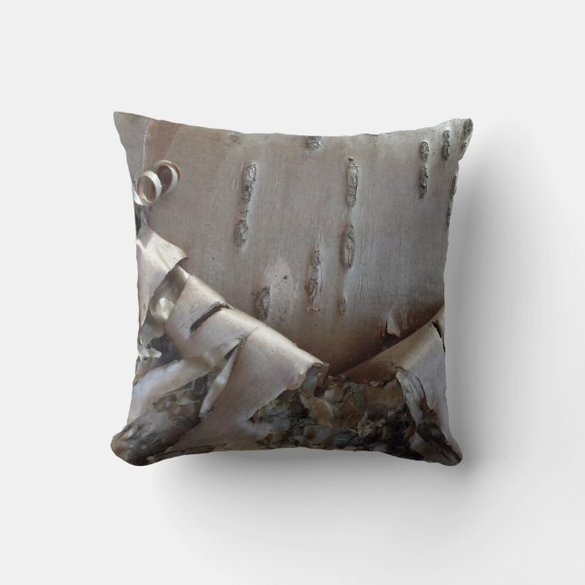 Curly Birch Bark Tree Rustic Throw Pillow (Front)