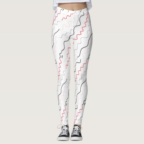 Curly Black and Red Squiggly Lines Leggings